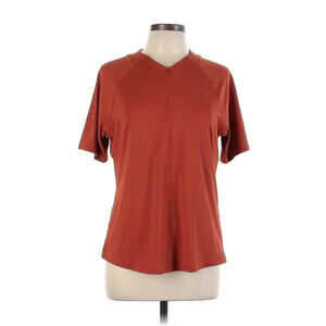 Athleta Red Short Sleeves V-Neck Zip Up Activewear Top Size Large